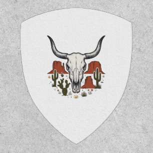Desert Cow Skull Vintage Southwest Cactus Art Patch