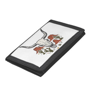 Desert Cow Skull Vintage Southwest Cactus Art Tri-fold Wallet