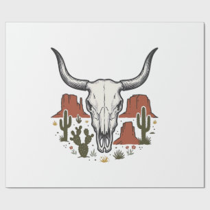 Desert Cow Skull Vintage Southwest Cactus Art Wrapping Paper