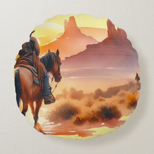 Desert Cowboy  Round Pillow (Front)