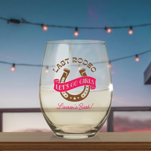 Desert Cowgirl Last Rodeo Bachelorette Party Stemless Wine Glass