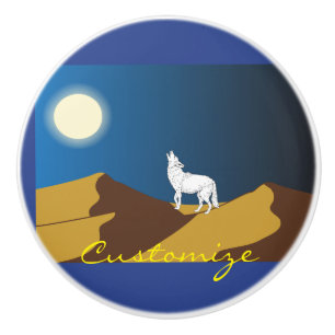 Desert Coyote Howling Full Moon Thunder_Cove Ceramic Knob