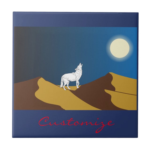 Desert Coyote Howling Full Moon Thunder_Cove Ceramic Tile (Front)