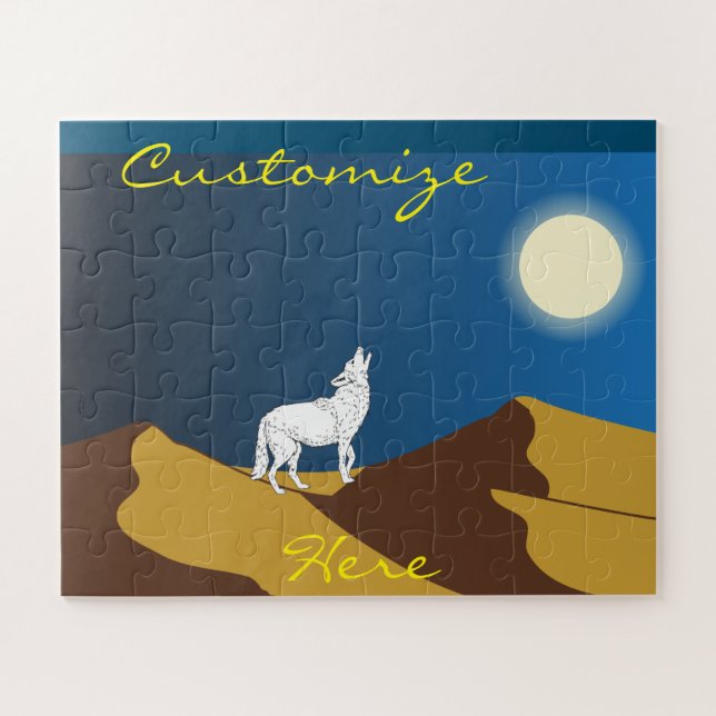 Desert Coyote Howling Full Moon Thunder_Cove Jigsaw Puzzle (Horizontal)