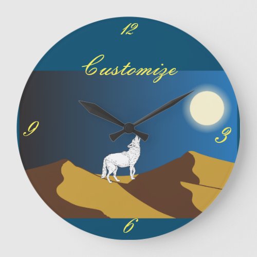 Desert Coyote Howling Full Moon Thunder_Cove Large Clock