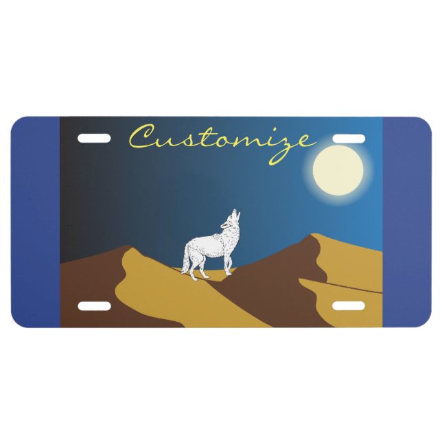Desert Coyote Howling Full Moon Thunder_Cove License Plate (Front)