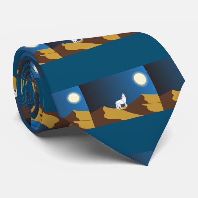 Desert Coyote Howling Full Moon Thunder_Cove Neck Tie (Rolled)
