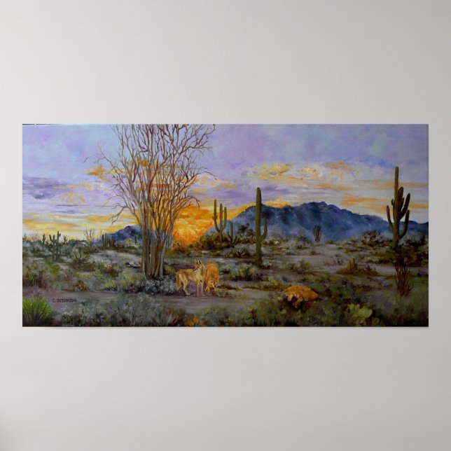 Desert Coyotes painting prints on canvas (Front)