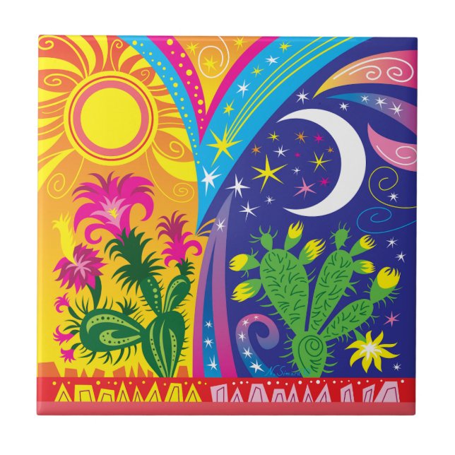 Desert Day and Night Ceramic Tile (Front)
