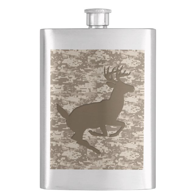 Desert Digital Camouflage Deer Camo Pattern Flask (Front)