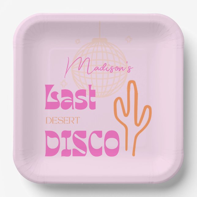 Desert Disco Bachelorette Party Pink & Orange Paper Plates (Front)