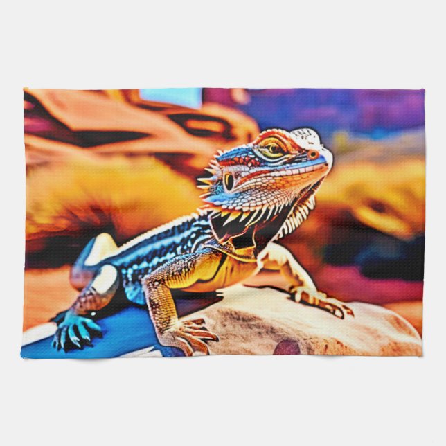 Desert Dragon Lizard Design Kitchen Towel (Horizontal)