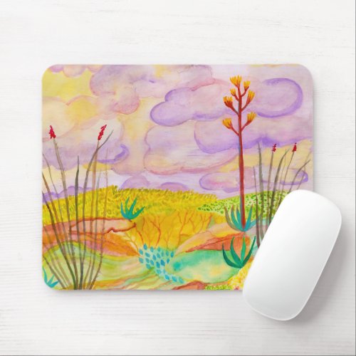 Desert Dreams Colorful Watercolor Landscape Mouse Pad