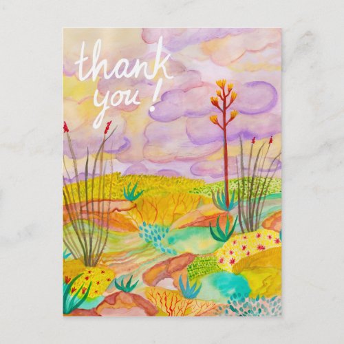 Desert Dreams Watercolor New Mexico Thank you Postcard