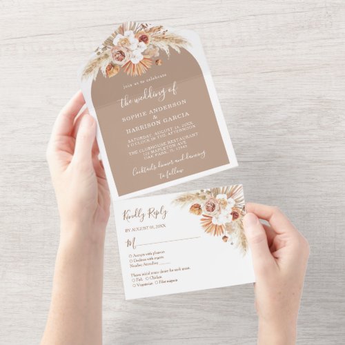 Desert Dried Flower Arch Boho Pampas Grass Wedding All In One Invitation