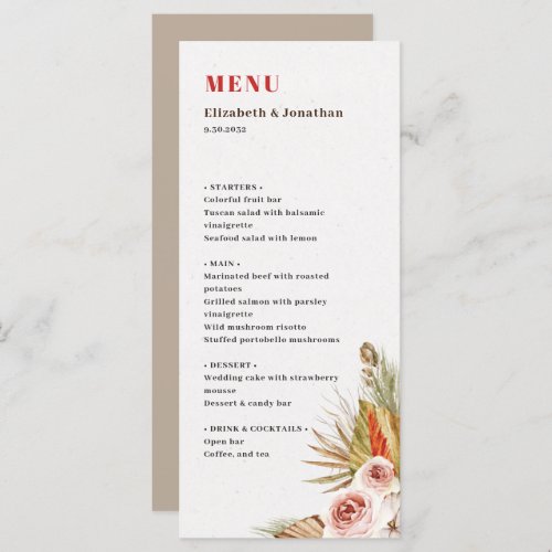 Desert dried flowers romantic boho menu