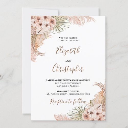  Desert Dried Palm Leaves Pampas Grass Dusty Rose Invitation