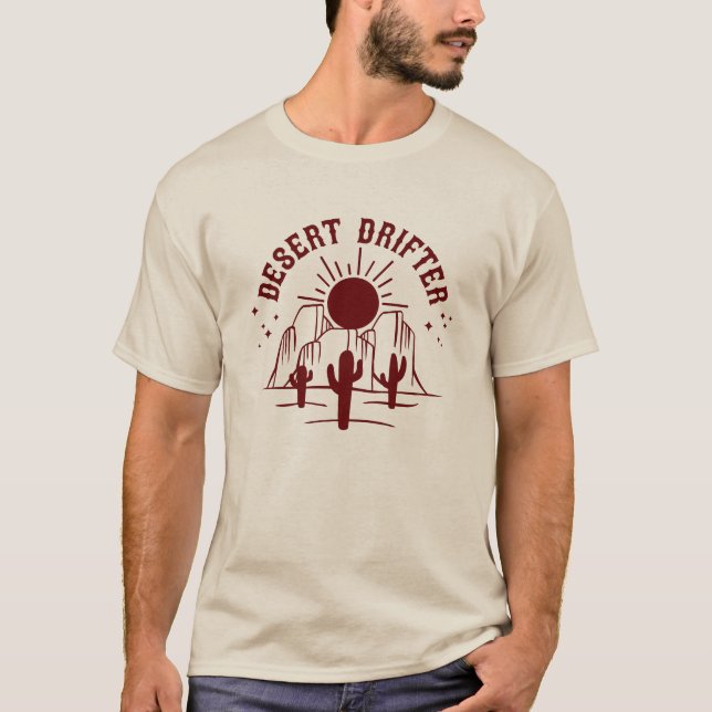 Desert Drifter Retro Cactus Sunset Western Country T-Shirt (Front)