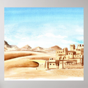 Desert Dunes African City Watercolor Poster