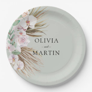 Desert Dust Pink and Sage Wedding Paper Plates