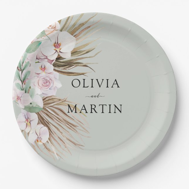 Desert Dust Pink and Sage Wedding Paper Plates (Front)