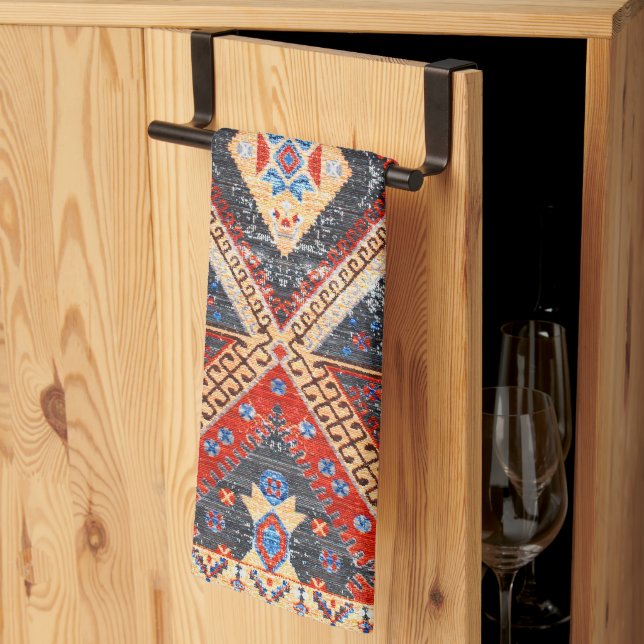 Desert Echoes: Southwestern Boho Heritage Kitchen Towel (Thirds Fold)