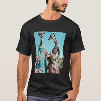 Desert Elegance: Giraffes in Bloom T-Shirt. T-Shirt