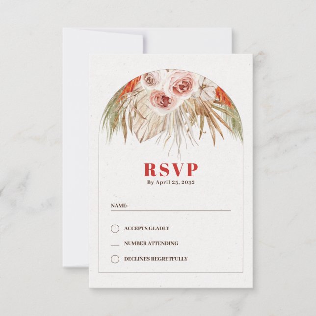 Desert floral arch boho earth tones RSVP card (Front)