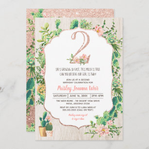 Desert Flower Glitter 2 Second Birthday Invitation