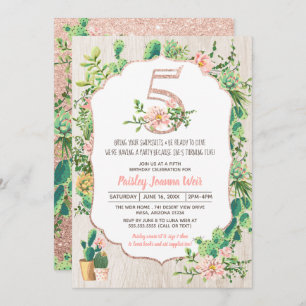 Desert Flower Glitter 5  Fifth Birthday Invitation
