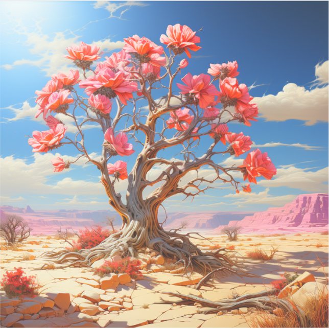 Desert Flower Tree Radiant Surreal Landscape Sticker (Front)