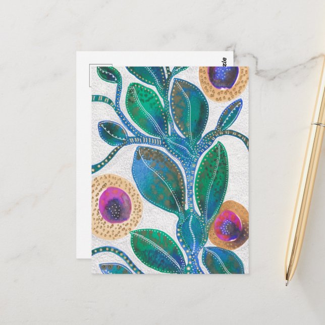 Desert flower, watercolor and pen, original art postcard (Front/Back In Situ)