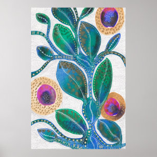 Desert flower, watercolor mixed media original art poster