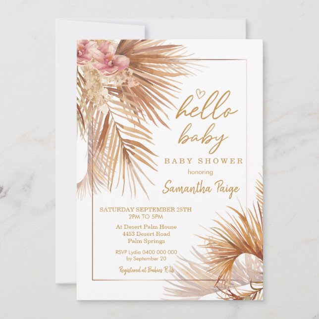 Desert Flowers Baby Shower Invitation Boho Palm (Front)