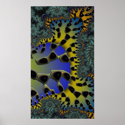 Desert Fractal Abstract Landscape with Cactus Poster