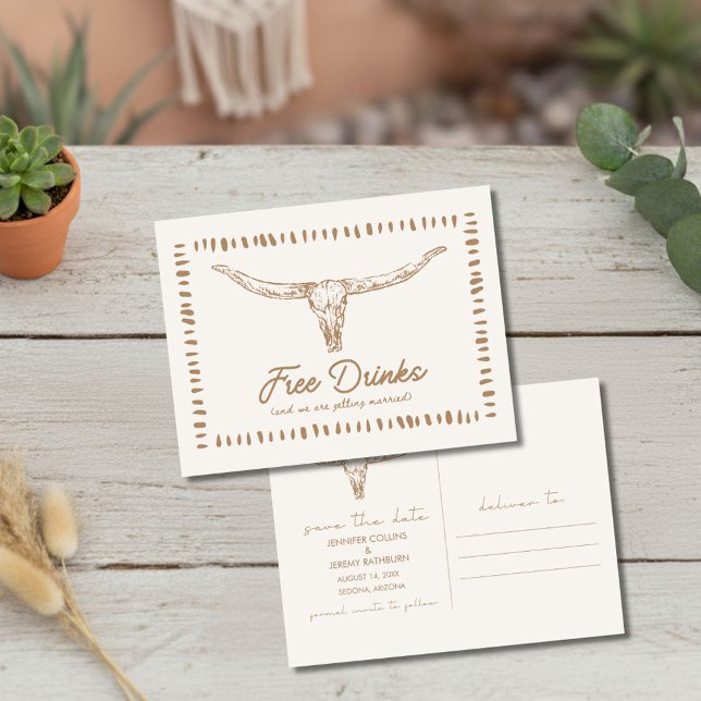 Desert Funny Free Drinks Save the Date Announcement Postcard (Desert Funny Free Drinks Save the Date)