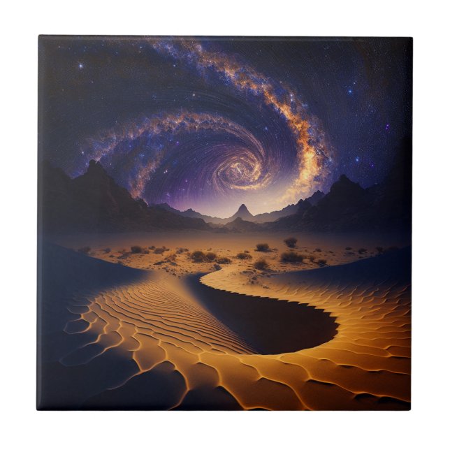 Desert Galaxy Surreal Landscape Art Ceramic Tile (Front)