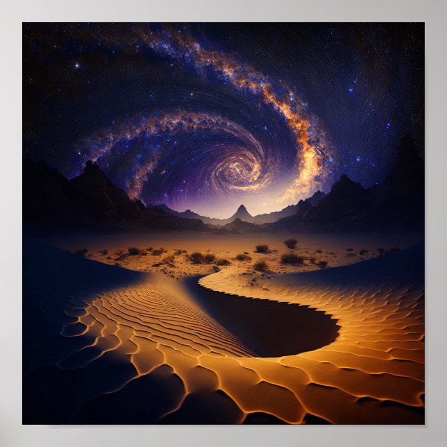 Desert Galaxy Surreal Landscape Art Poster (Front)