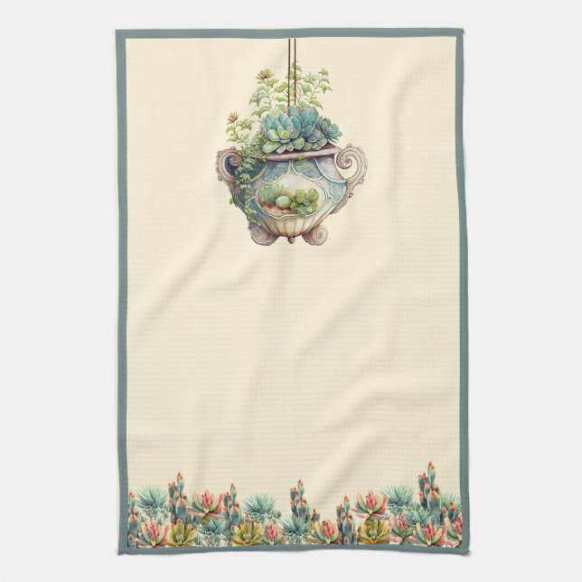 Desert Garden Succulents Cactus Agave Kitchen Towel (Vertical)