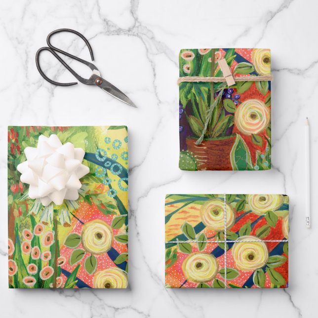 Desert Garden Wrapping Paper Flat Sheet Set of 3 (Front)