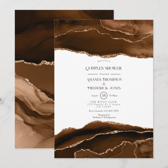 Desert Gold Watercolor Agate Couples Shower Invitation (Front/Back)