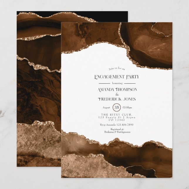 Desert Gold Watercolor Agate Engagement Party Invitation (Front/Back)