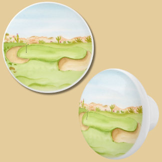  Desert Golf Course Watercolor Ceramic Knob