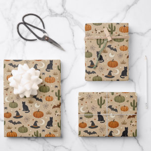 Desert Green Cactus Halloween Wrapping Paper Sheets