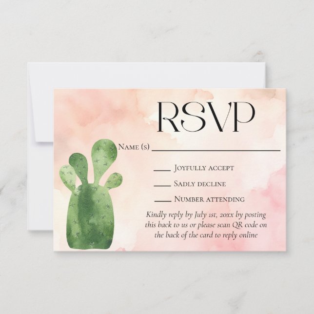 Desert Green Cactus Wedding Website QR Code RSVP Card (Front)