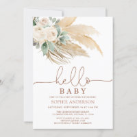 Desert Greenery Boho Pampas Grass Baby Shower Invitation