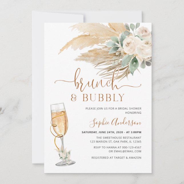 Desert Greenery Boho Pampas Grass Brunch & Bubbly Invitation (Front)