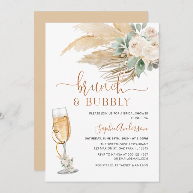 Desert Greenery Boho Pampas Grass Brunch & Bubbly Invitation (Front/Back)