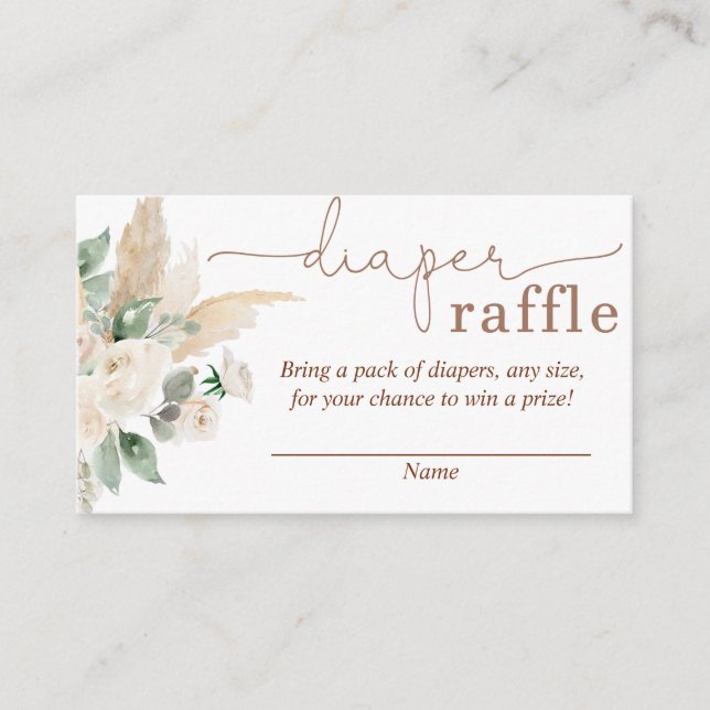 Desert Greenery Pampas Grass Diaper Raffle Card (Front)