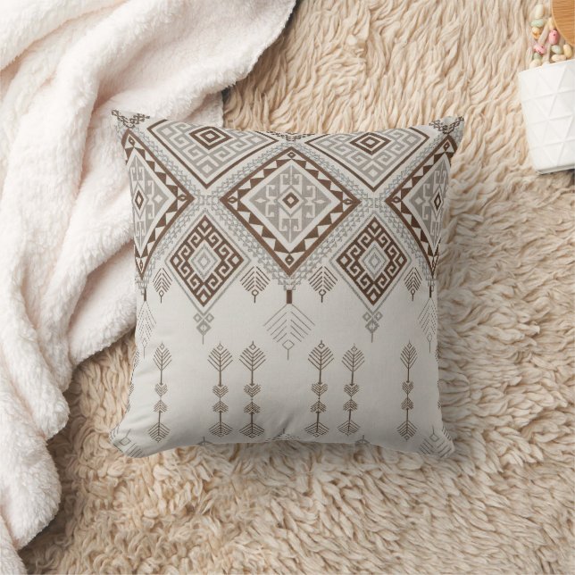 Desert Harmony – Brown Geometric Tribal  Throw Pillow (Blanket)